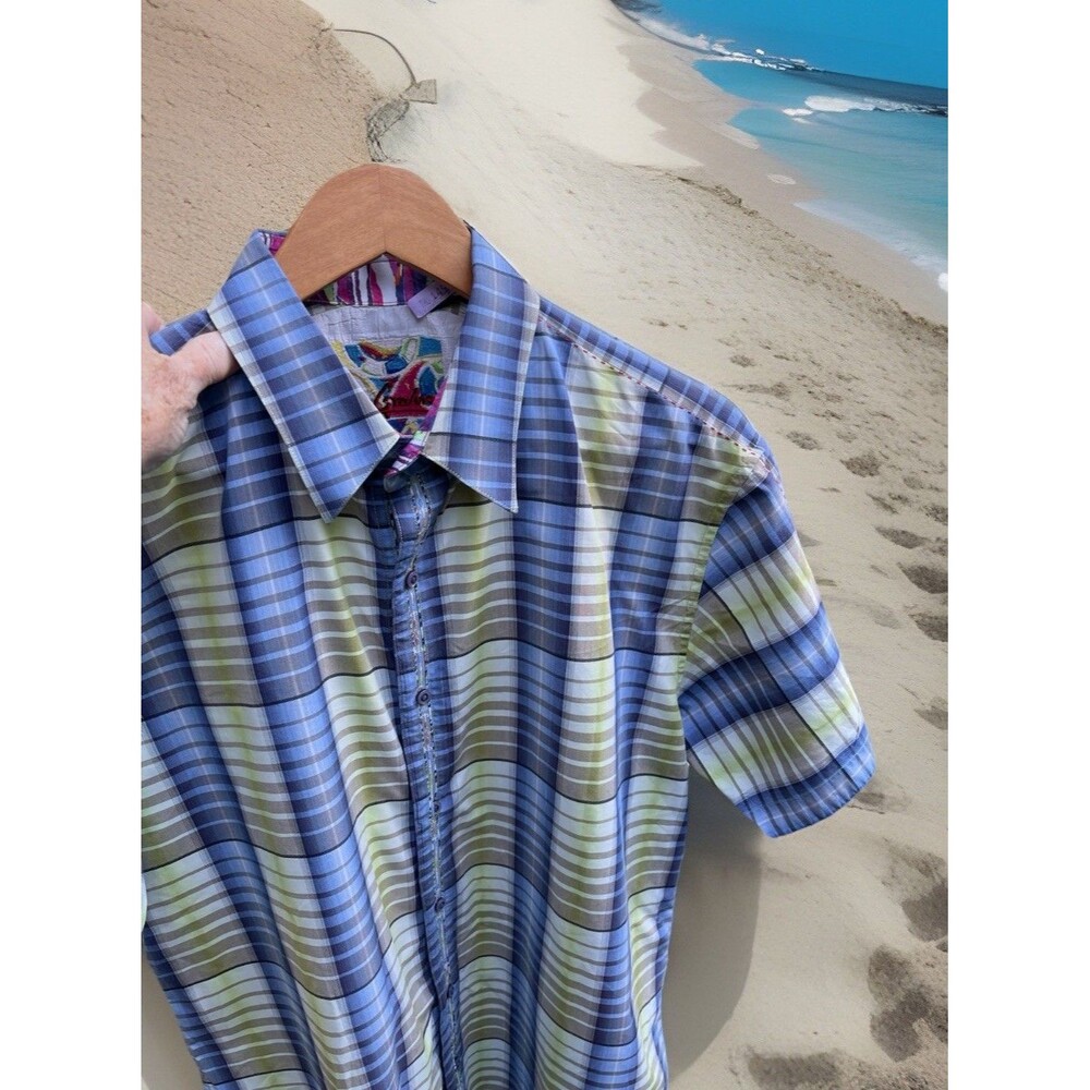 Robert Graham Multi Plaid Shirt Button Up Cotton SS w Dry Clean Tag Mens Large